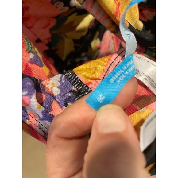 Allihop Floral Print Plunge One Piece Swimsuit Medium‎ Black Pink Yellow - Picture 5 of 5